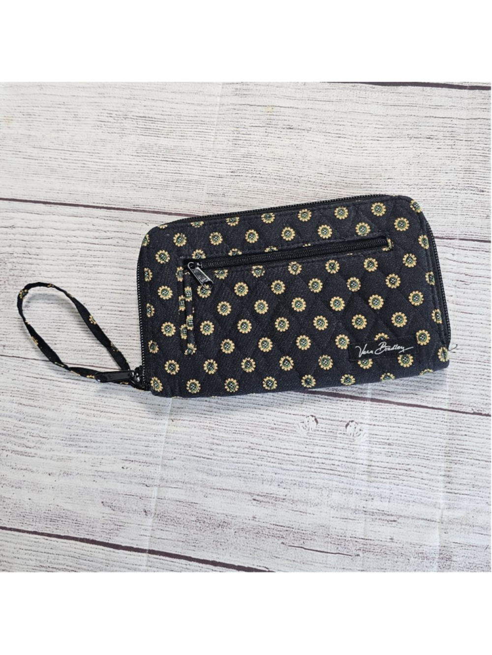 Vera Bradley black with sunflower pattern wristlet